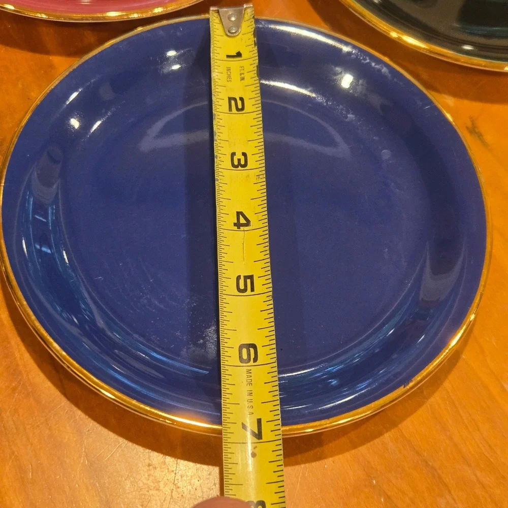 Stavangerflint Dessert Plates Set of 5 Colorful 7in Gold Rim MCM Norway Modern